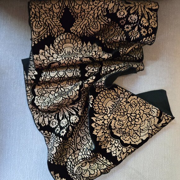 Dana Herbert Black and Gold Floral Medallion Scarf - Picture 1 of 6
